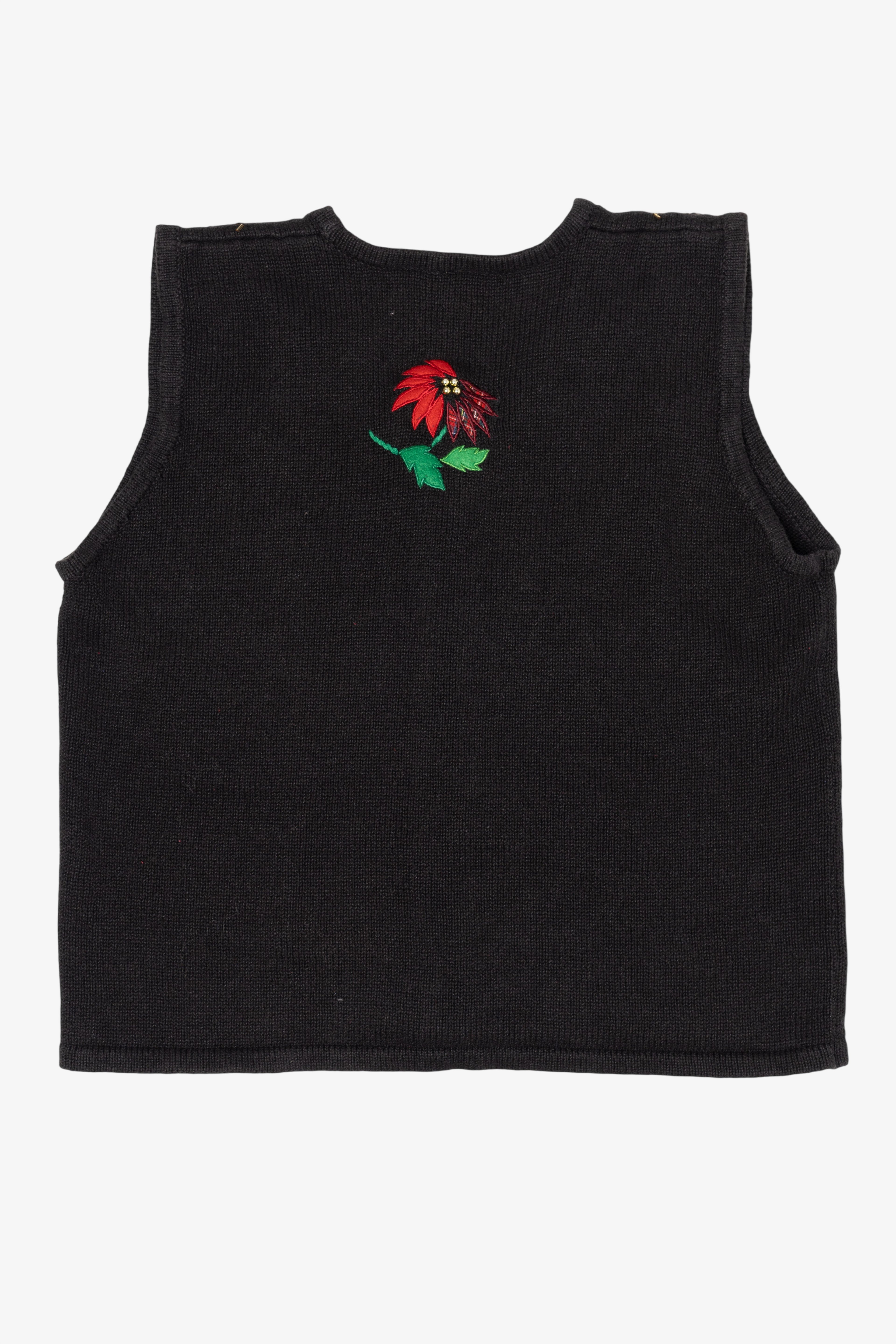 Vintage Black Poinsettias Ugly Christmas Vest (1990s)