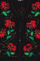 Vintage Black Poinsettias Ugly Christmas Vest (1990s)