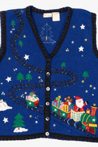 Vintage Blue Bobbie Brooks Santa Train Ugly Christmas Vest (2000s)