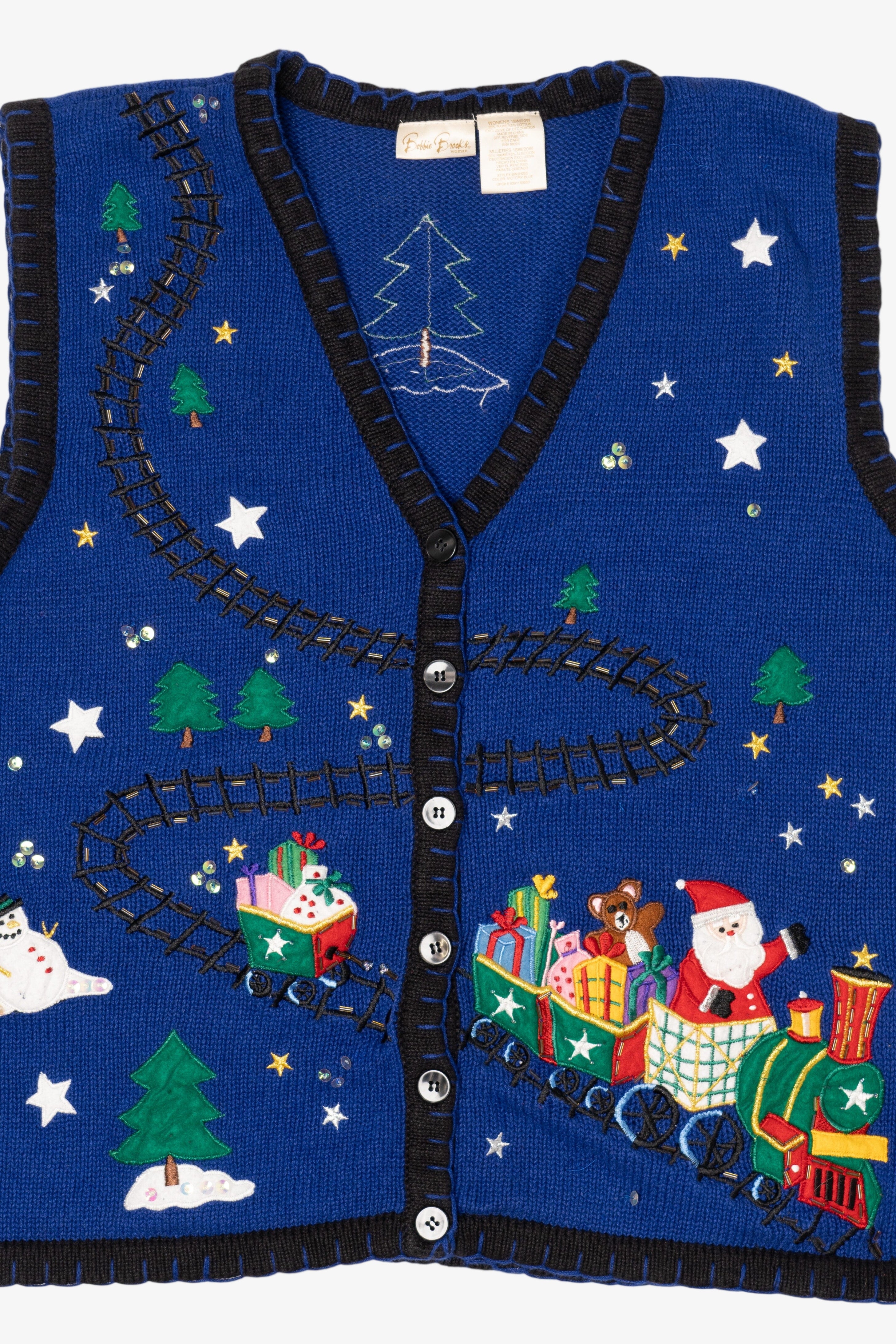 Vintage Blue Bobbie Brooks Santa Train Ugly Christmas Vest (2000s)