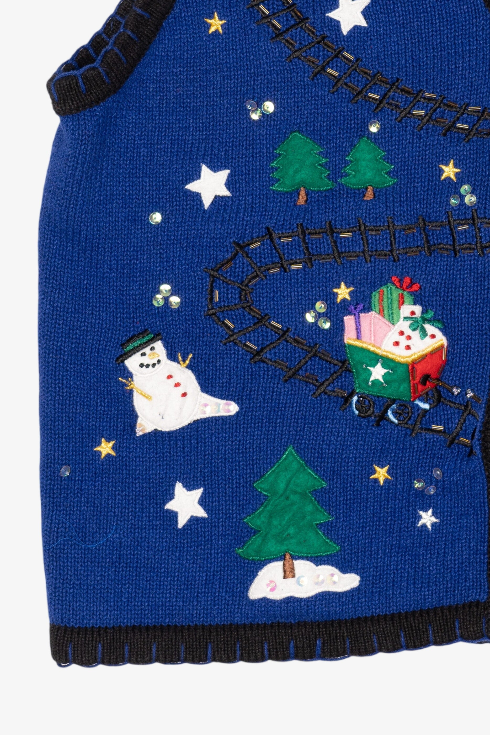 Vintage Blue Bobbie Brooks Santa Train Ugly Christmas Vest (2000s)