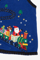Vintage Blue Bobbie Brooks Santa Train Ugly Christmas Vest (2000s)