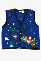 Vintage Blue Bobbie Brooks Santa Train Ugly Christmas Vest (2000s)