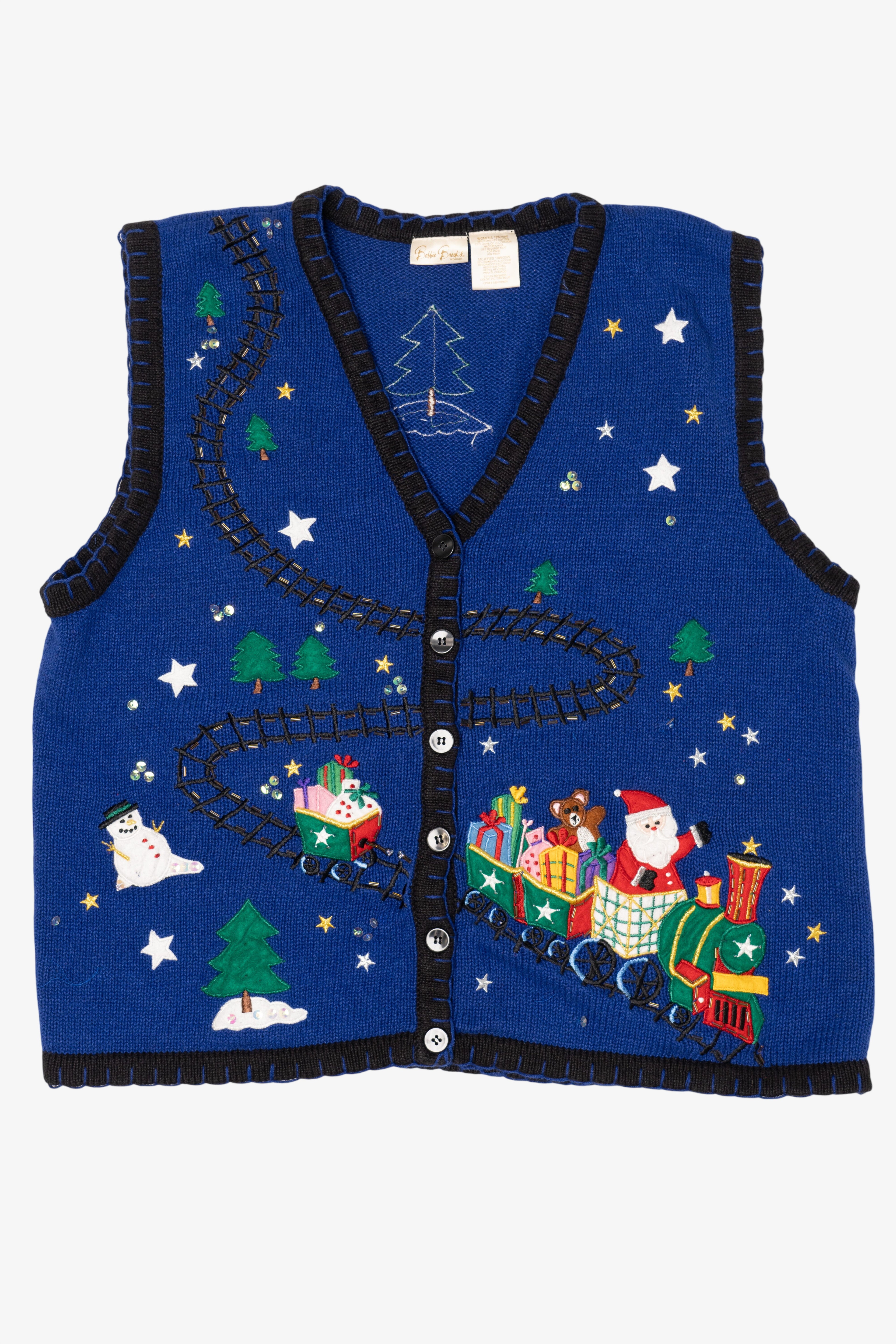 Vintage Blue Bobbie Brooks Santa Train Ugly Christmas Vest (2000s)