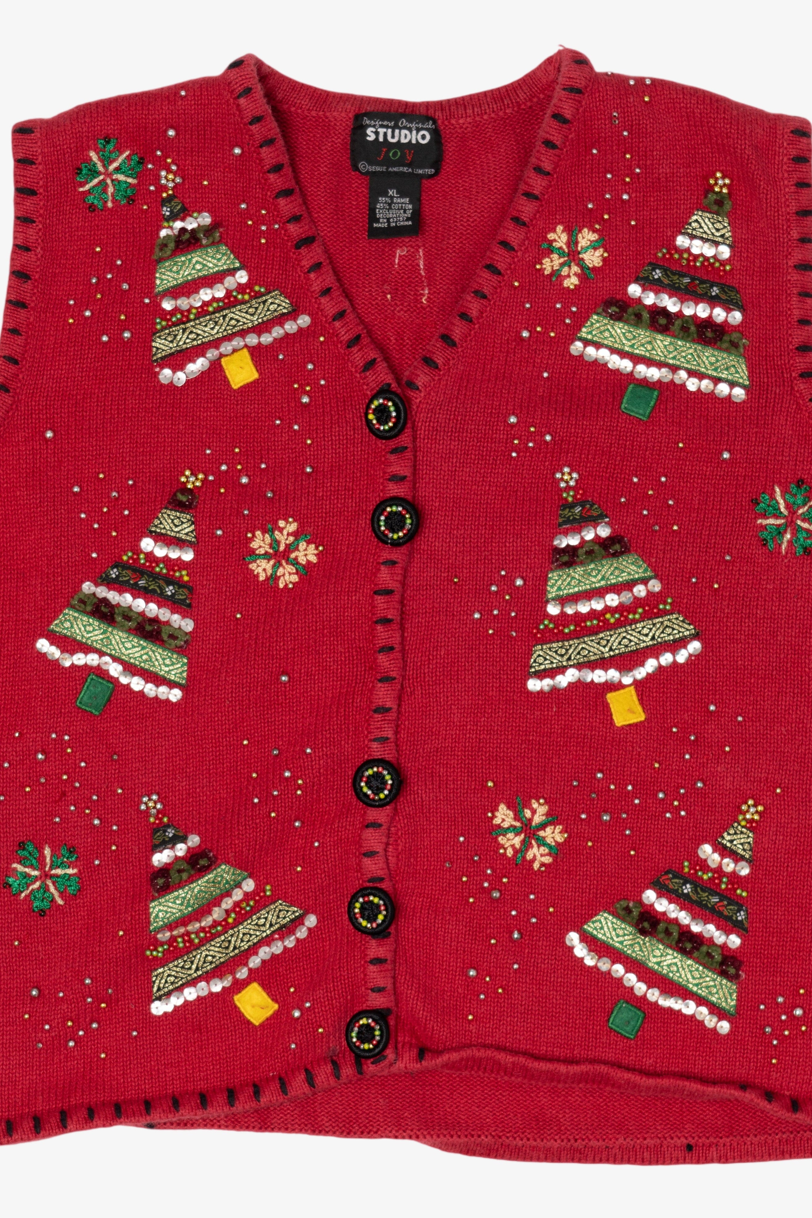 Vintage Red Studio Joy Trees Ugly Christmas Vest (1990s)