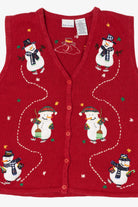 Vintage Red Bobbie Brooks Snowmen Ugly Christmas Vest (1990s)