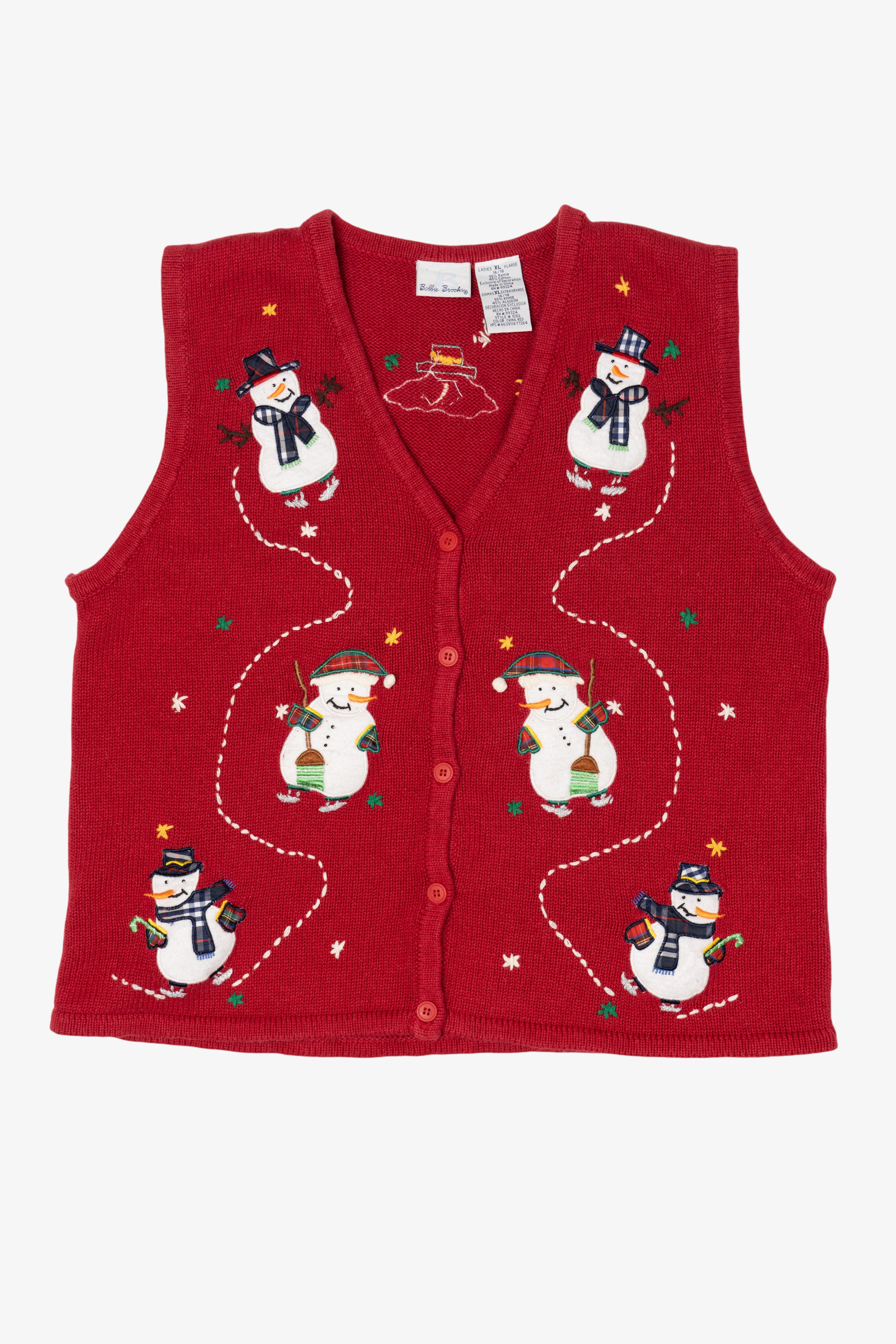 Vintage Red Bobbie Brooks Snowmen Ugly Christmas Vest (1990s)