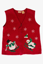 Red Snowmen Skis Ugly Christmas Vest (1990s)
