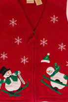 Red Snowmen Skis Ugly Christmas Vest (1990s)