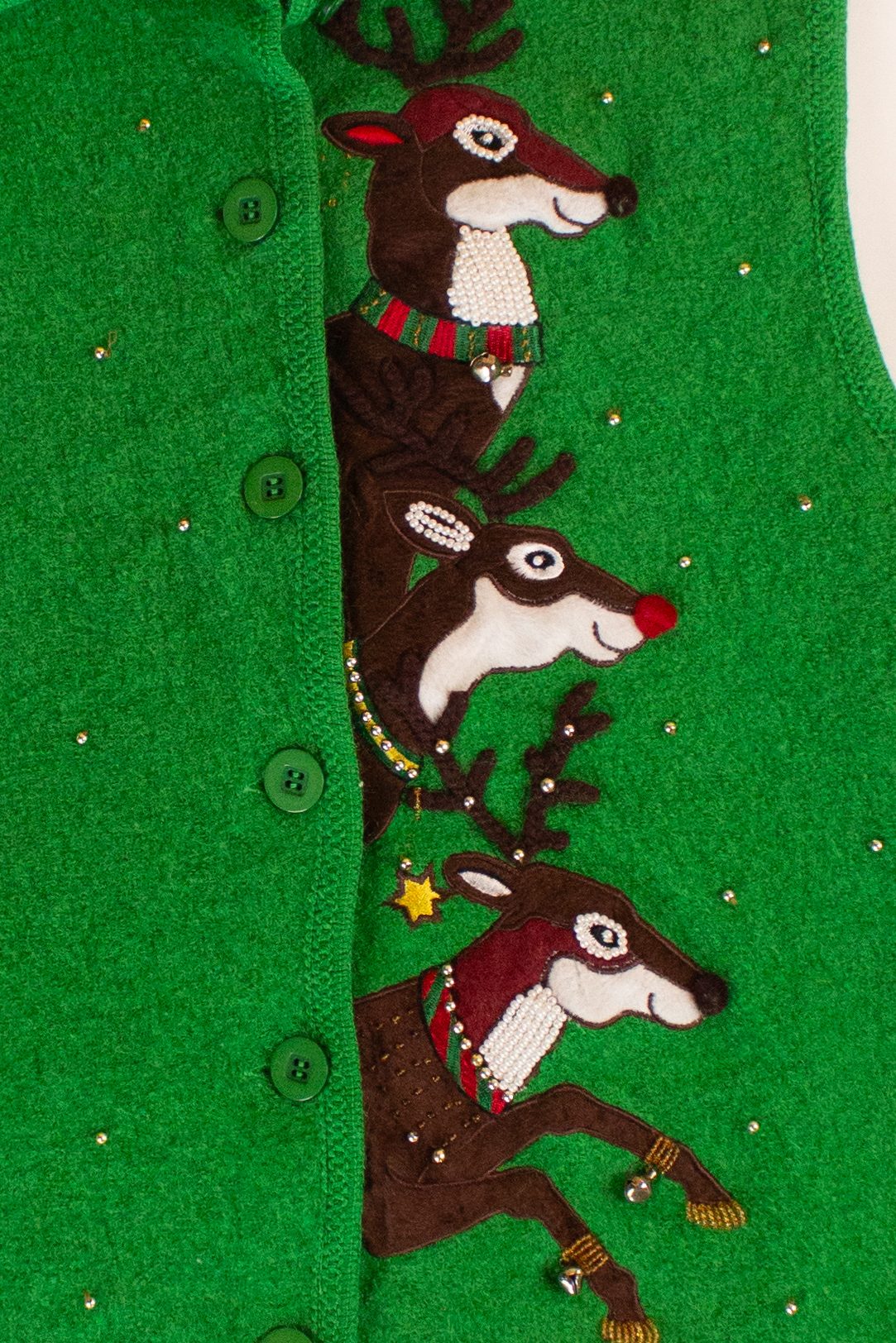Green Wool Reindeer Ugly Christmas Vest (2000s)