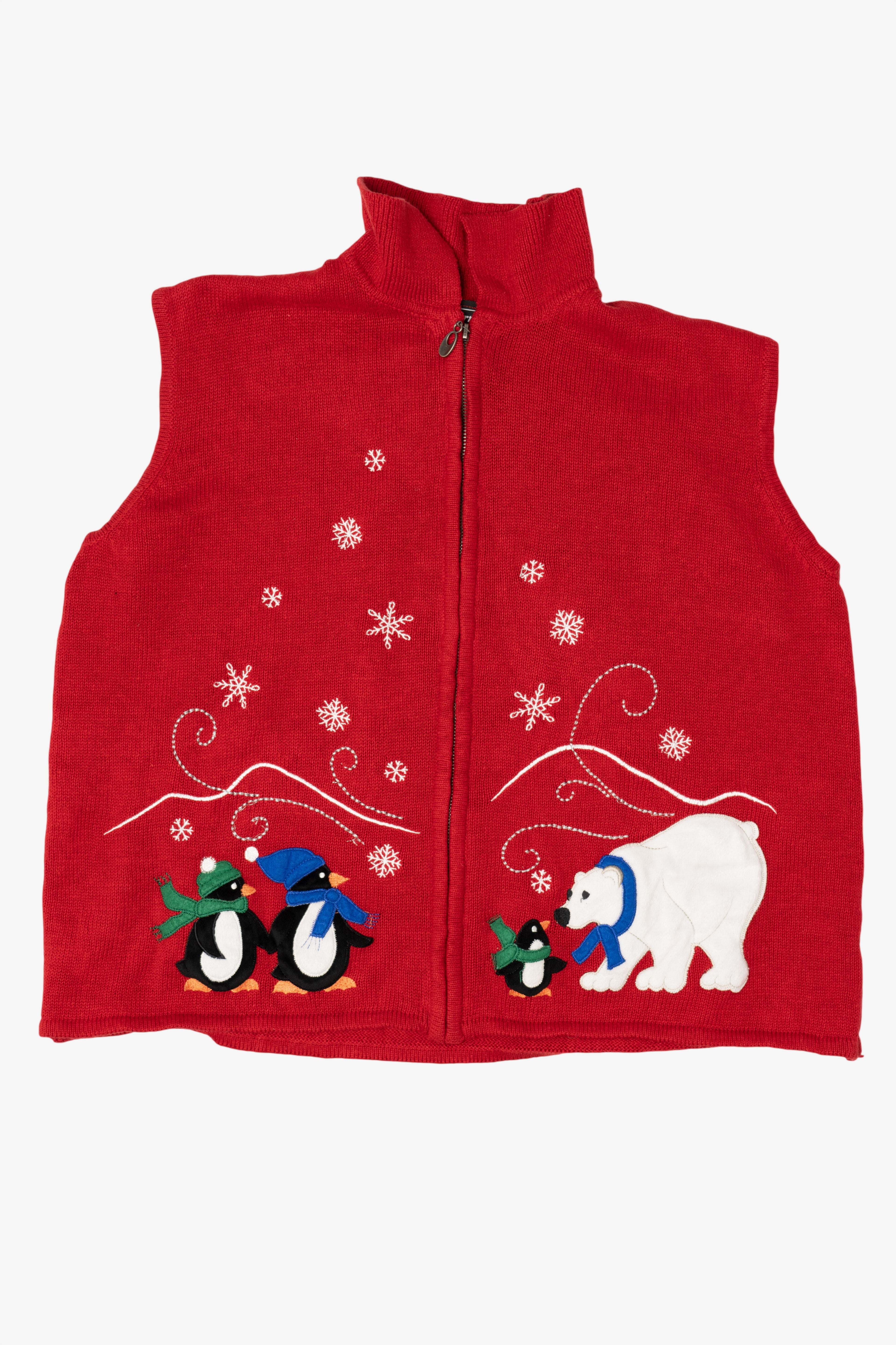 Vintage Red Southern Lady Penguins Ugly Christmas Vest (1990s)