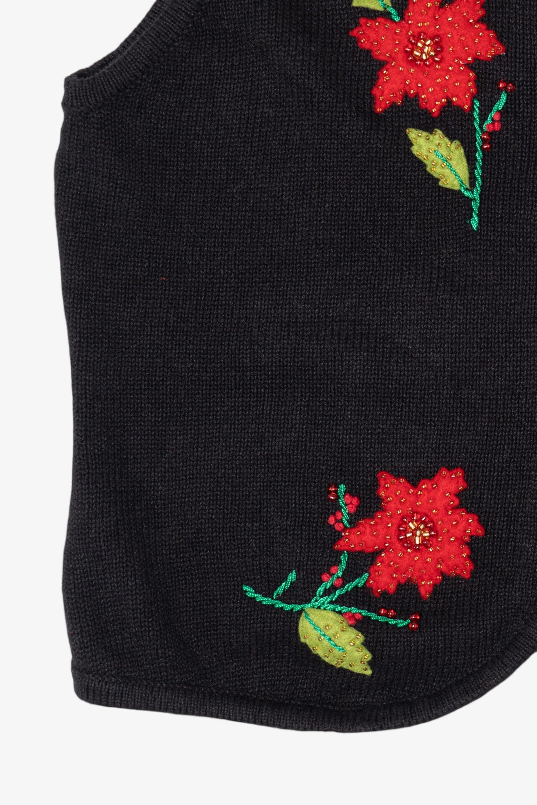 Vintage Black Studio Joy Poinsettias Ugly Christmas Vest (1990s)