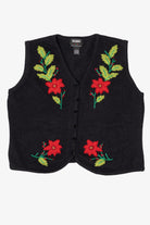 Vintage Black Studio Joy Poinsettias Ugly Christmas Vest (1990s)