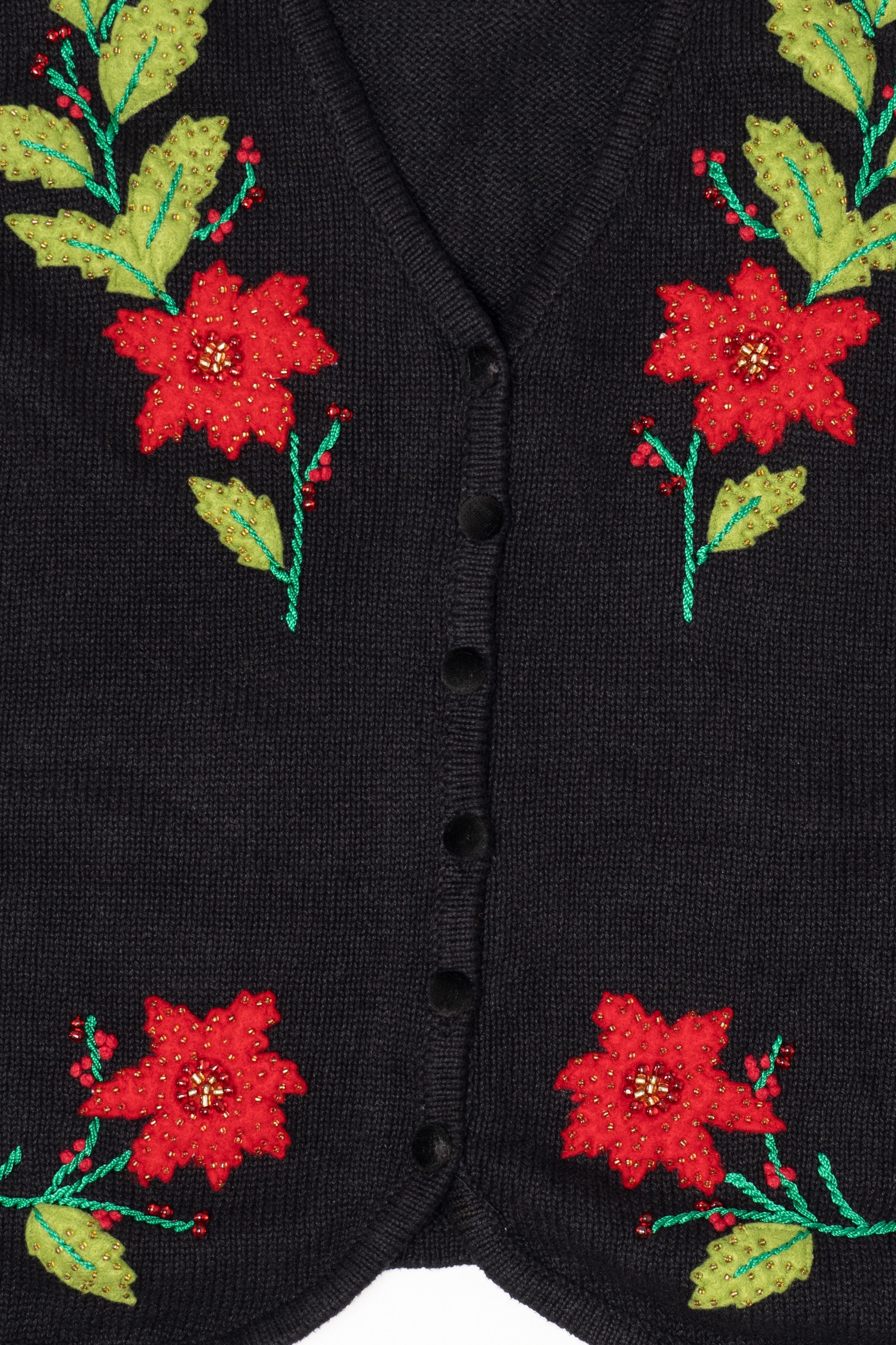 Vintage Black Studio Joy Poinsettias Ugly Christmas Vest (1990s)
