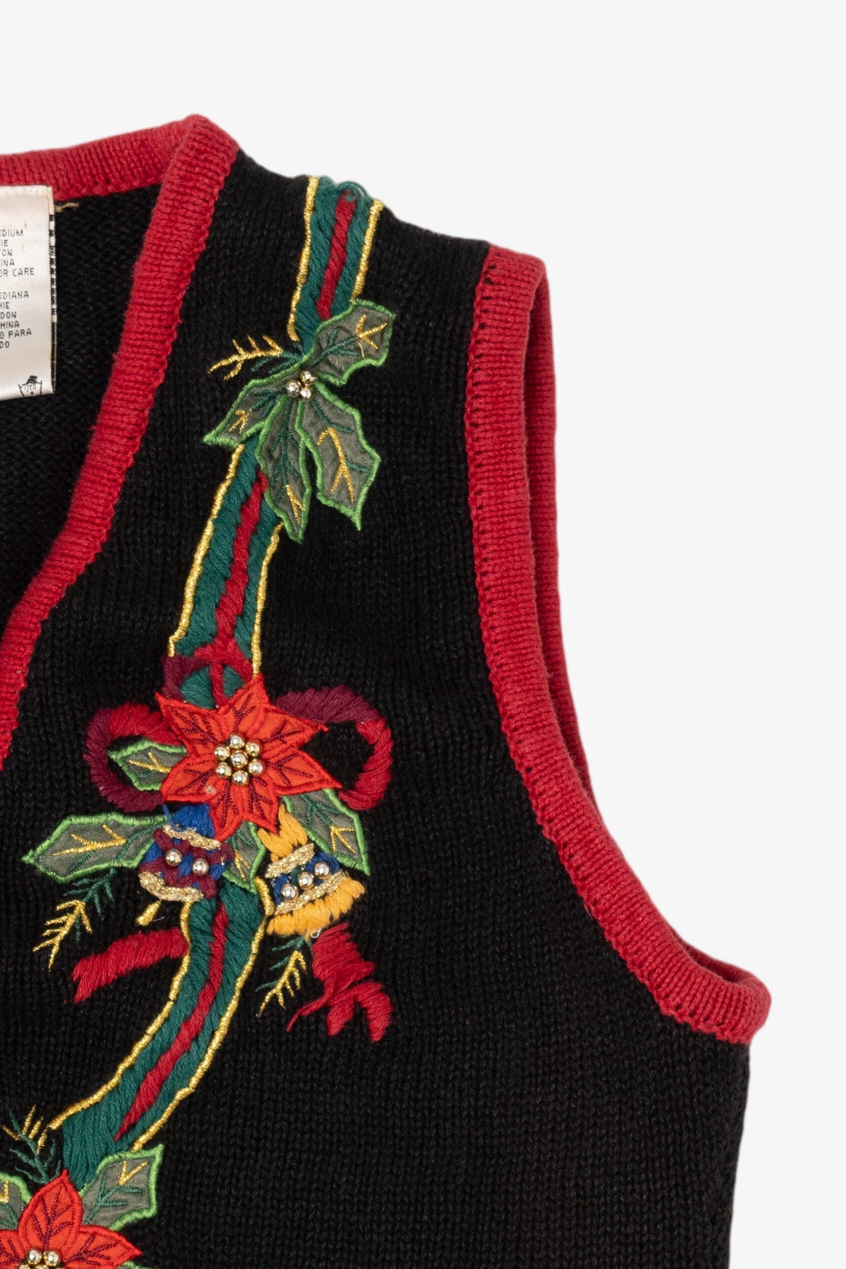 Vintage Black Kathie Lee Poinsettias Ugly Christmas Vest (1990s)