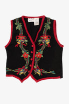 Vintage Black Kathie Lee Poinsettias Ugly Christmas Vest (1990s)