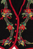 Vintage Black Kathie Lee Poinsettias Ugly Christmas Vest (1990s)
