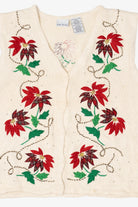 Vintage White Bobbie Brooks Poinsettias Ugly Christmas Vest (1990s)