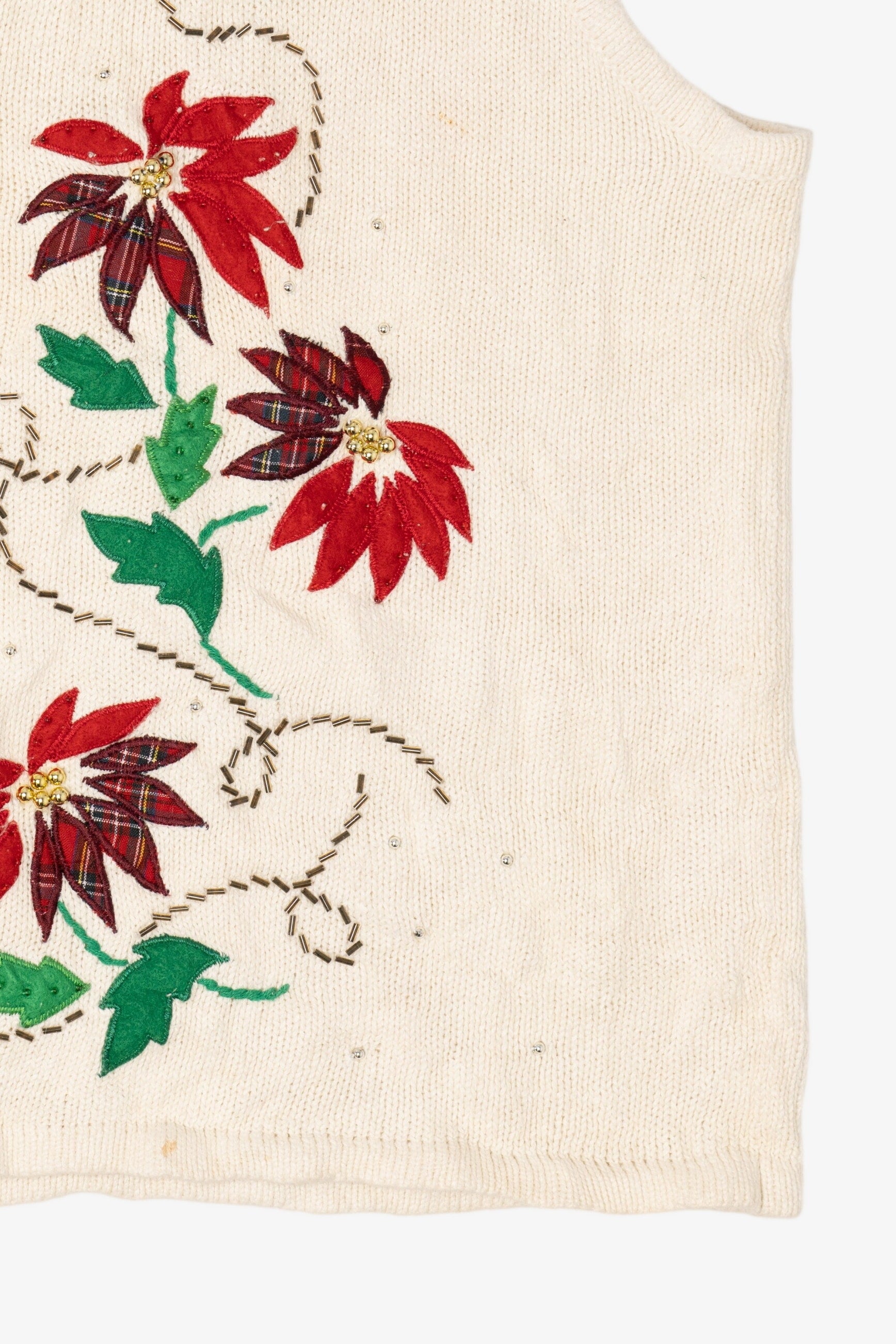 Vintage White Bobbie Brooks Poinsettias Ugly Christmas Vest (1990s)