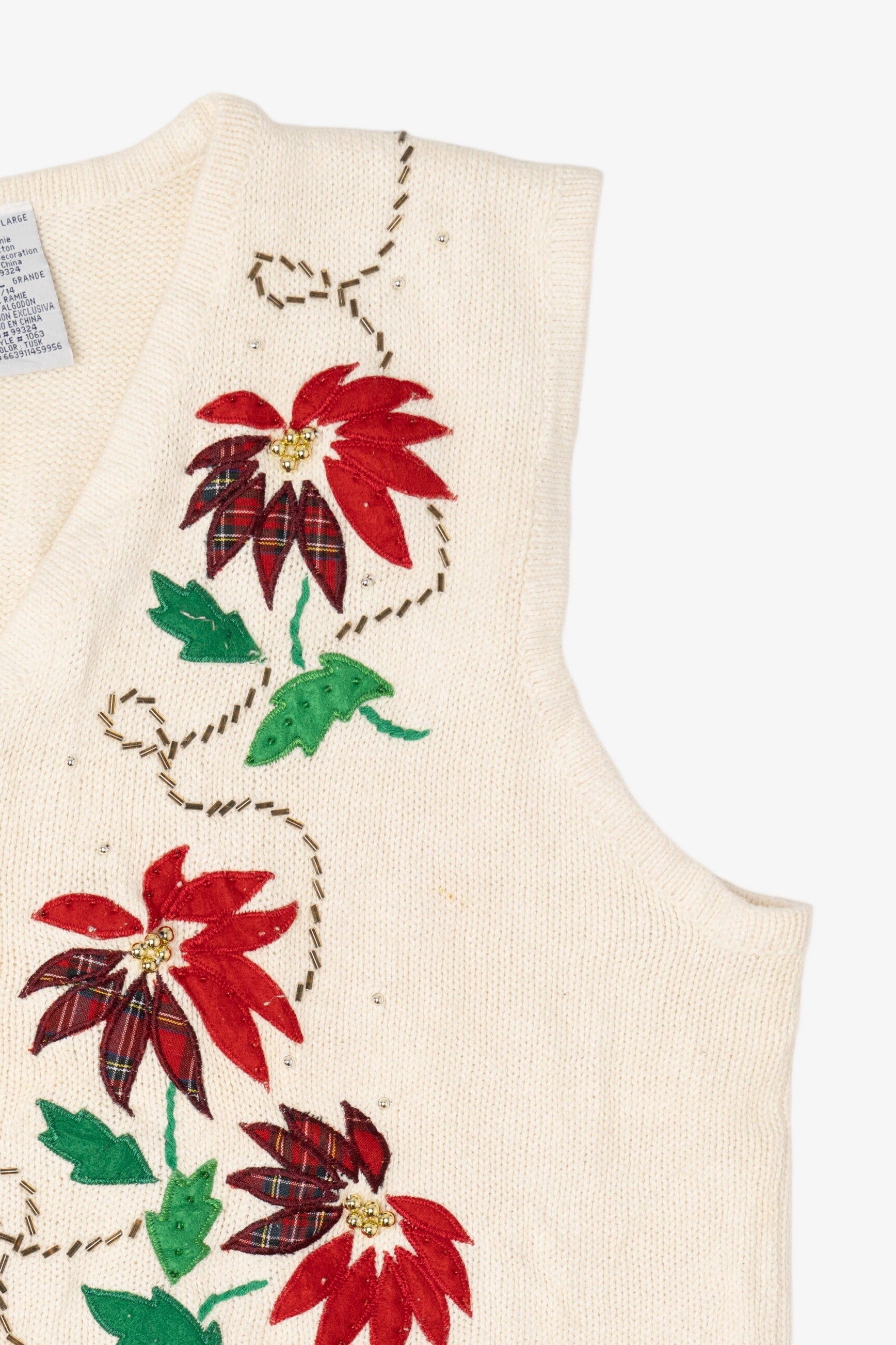 Vintage White Bobbie Brooks Poinsettias Ugly Christmas Vest (1990s)