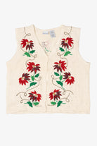 Vintage White Bobbie Brooks Poinsettias Ugly Christmas Vest (1990s)