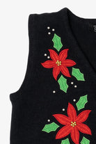 Vintage Black Crystal Kobe Poinsettias Ugly Christmas Vest (1990s)