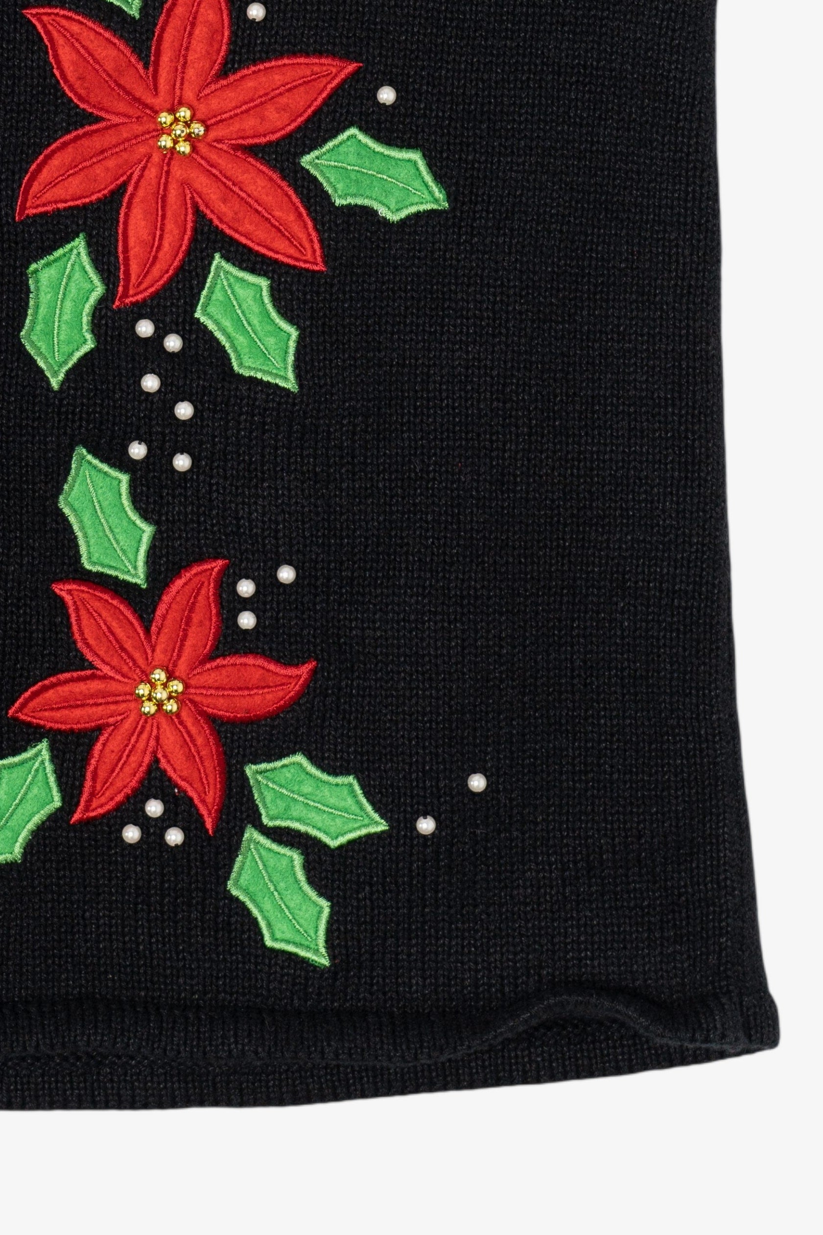 Vintage Black Crystal Kobe Poinsettias Ugly Christmas Vest (1990s)