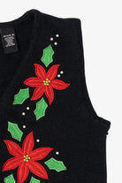 Vintage Black Crystal Kobe Poinsettias Ugly Christmas Vest (1990s)