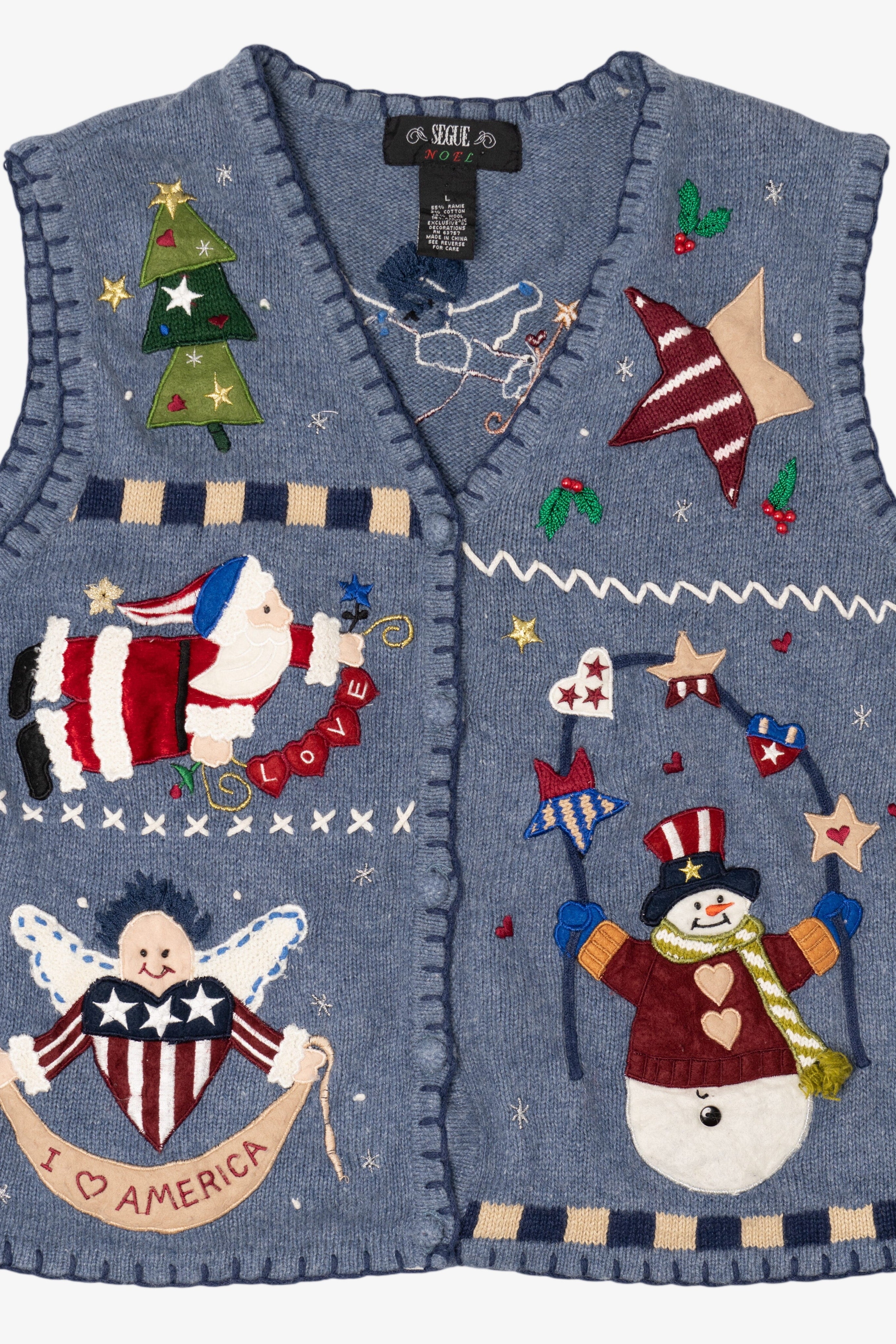 Vintage Blue Segue "I Heart America" Ugly Christmas Vest (1990s)