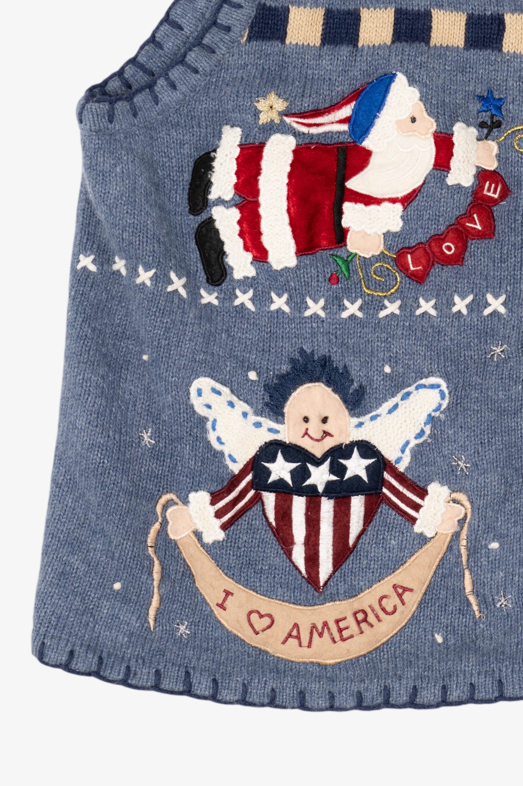Vintage Blue Segue "I Heart America" Ugly Christmas Vest (1990s)