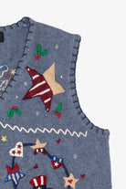 Vintage Blue Segue "I Heart America" Ugly Christmas Vest (1990s)