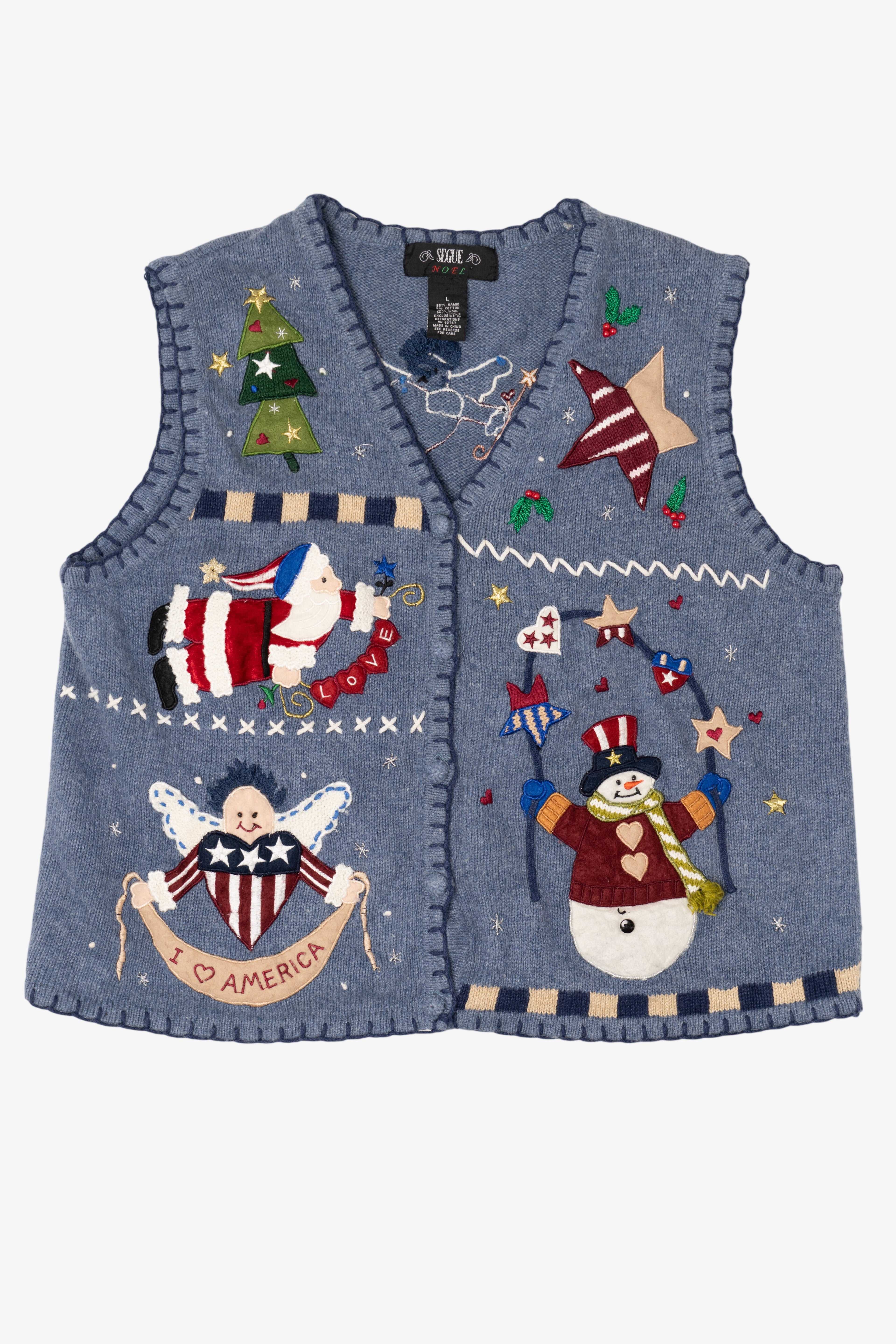 Vintage Blue Segue "I Heart America" Ugly Christmas Vest (1990s)
