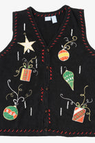 Vintage Black Holiday Editions Ornaments Ugly Christmas Vest (1990s)