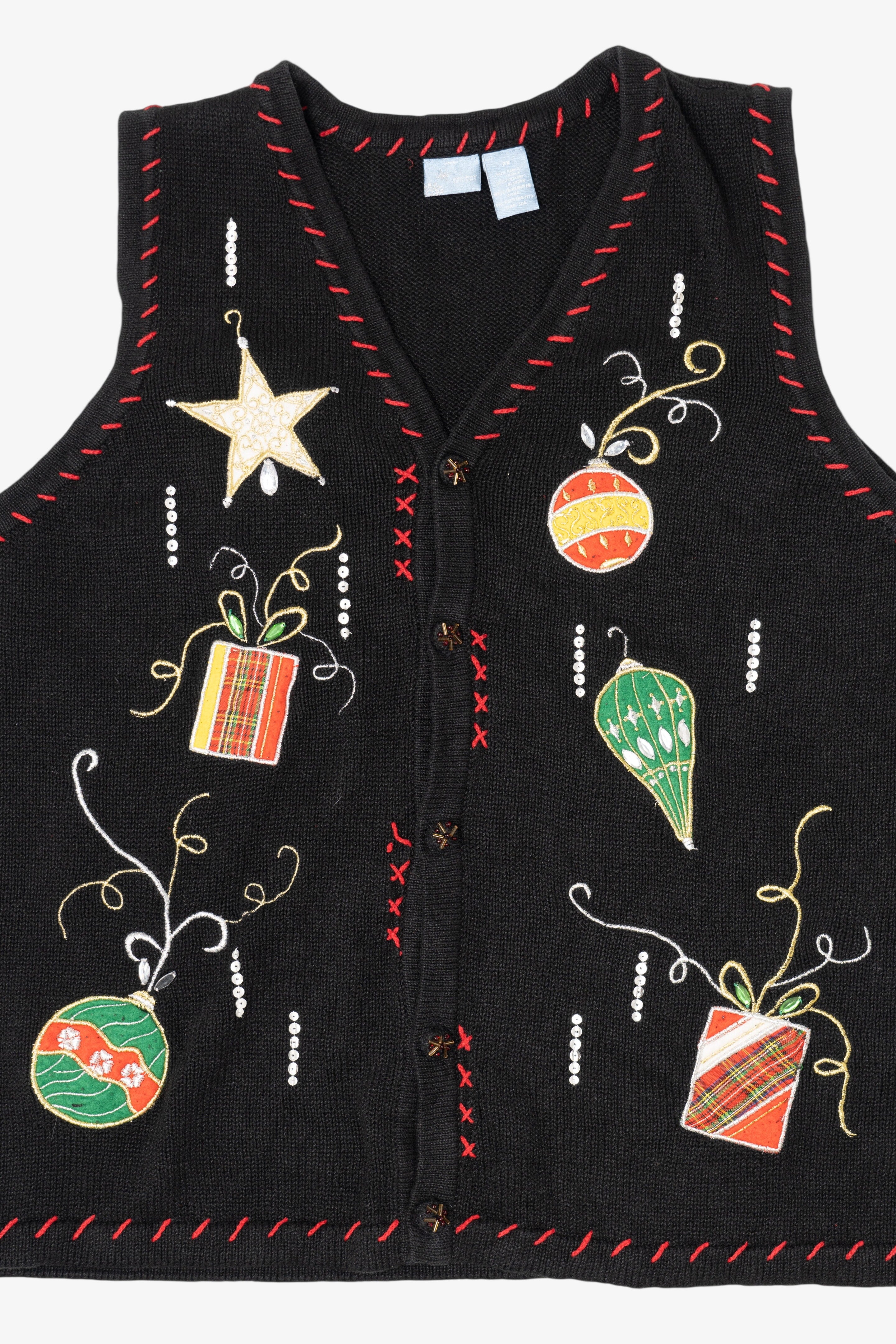 Vintage Black Holiday Editions Ornaments Ugly Christmas Vest (1990s)