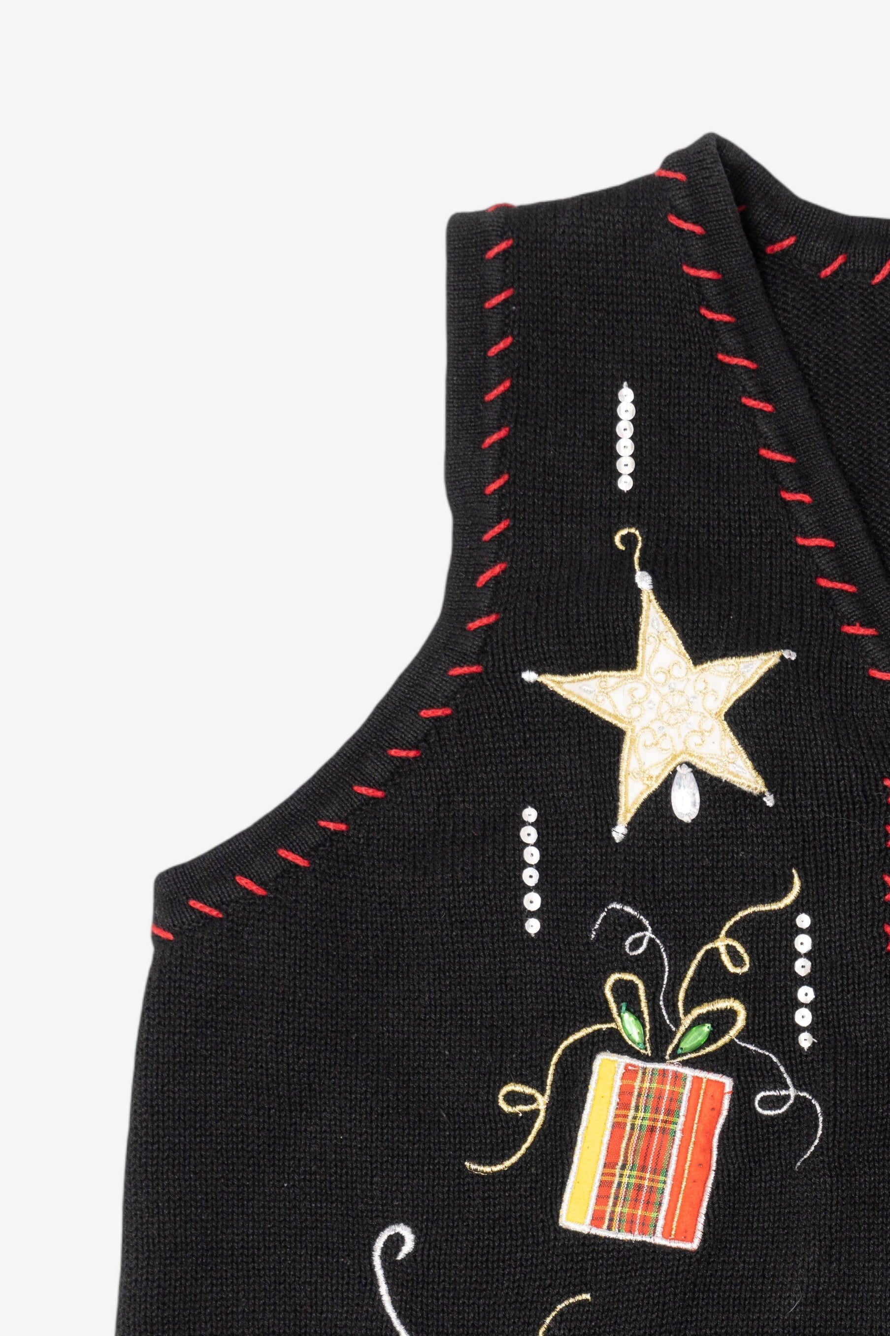Vintage Black Holiday Editions Ornaments Ugly Christmas Vest (1990s)