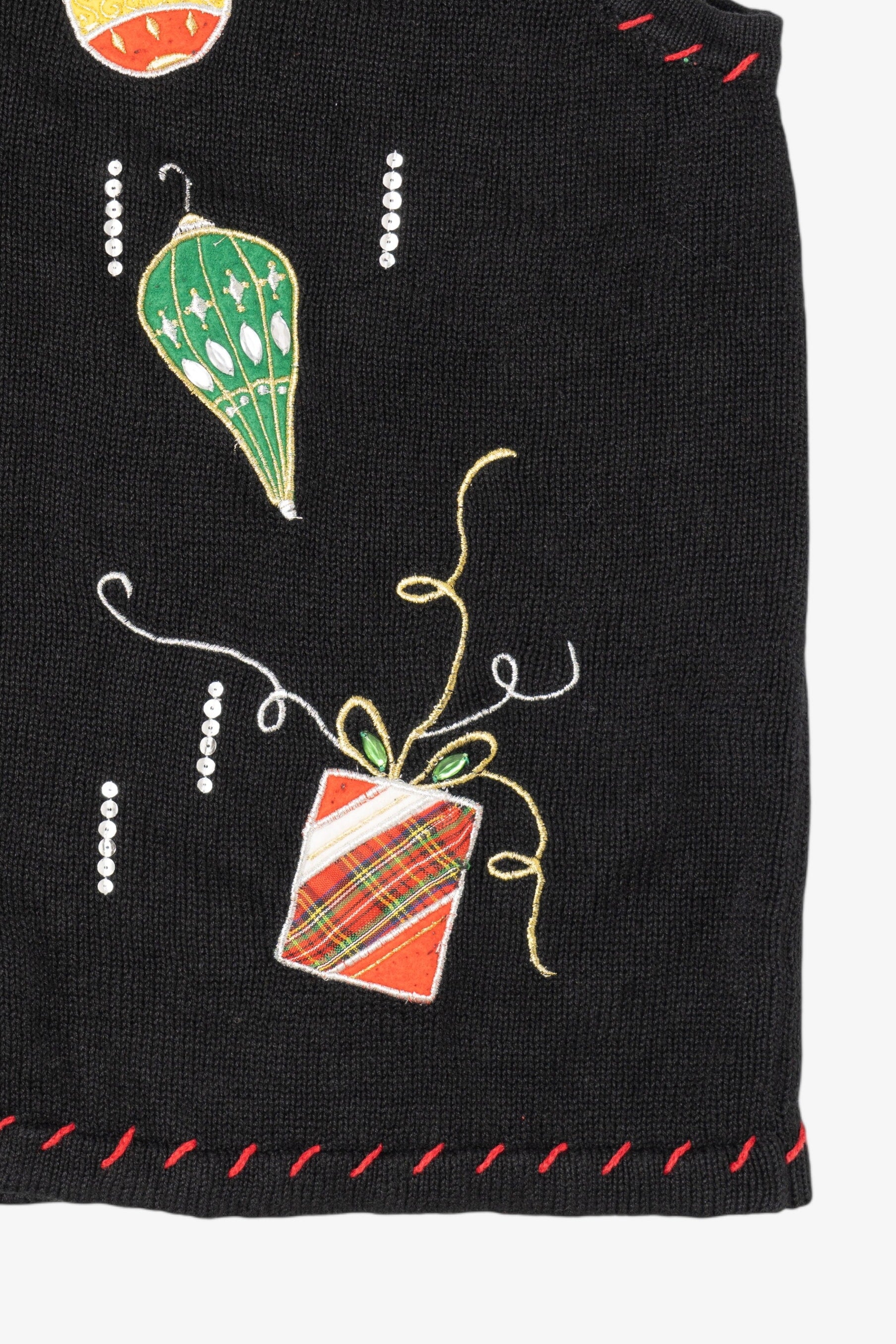 Vintage Black Holiday Editions Ornaments Ugly Christmas Vest (1990s)