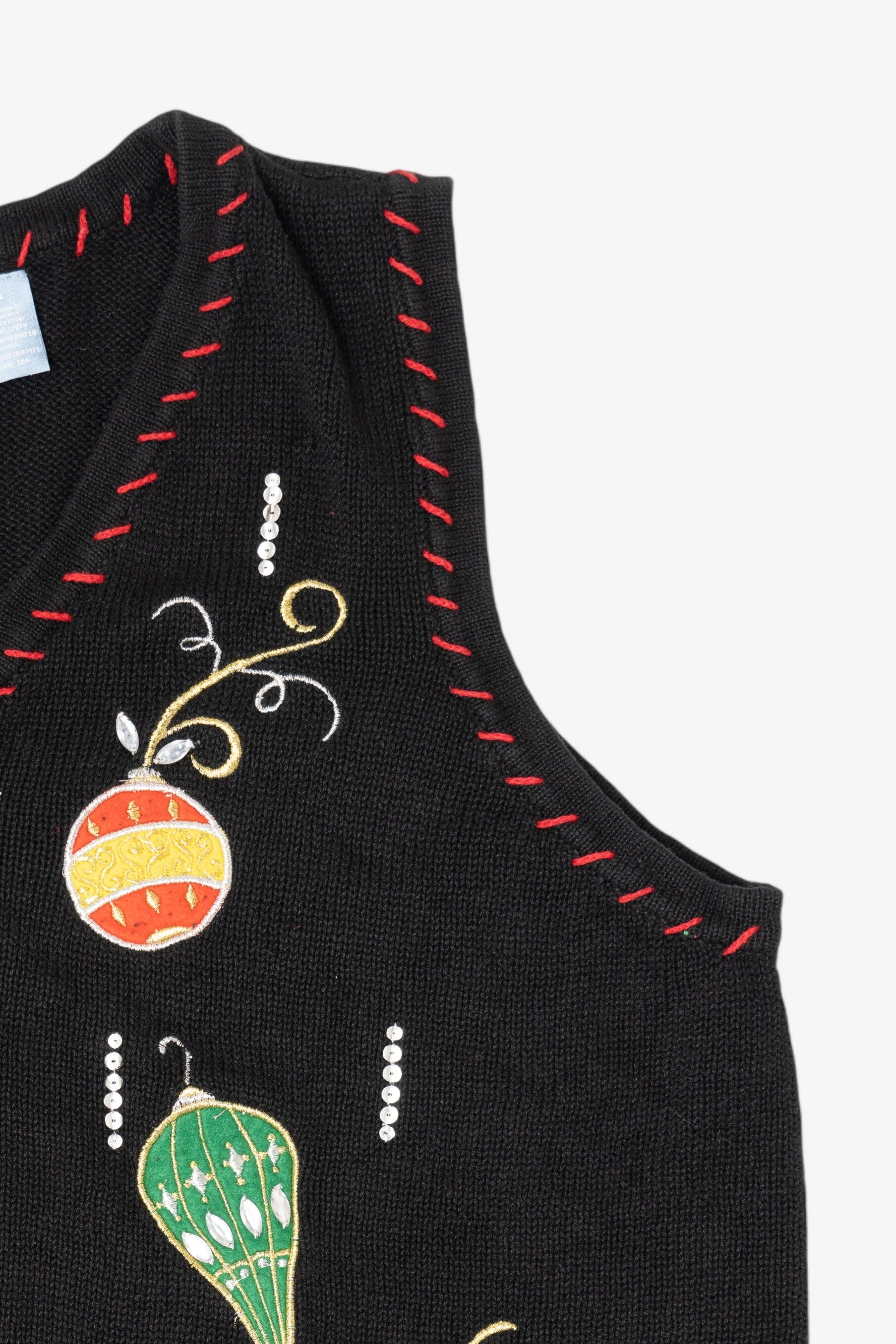 Vintage Black Holiday Editions Ornaments Ugly Christmas Vest (1990s)