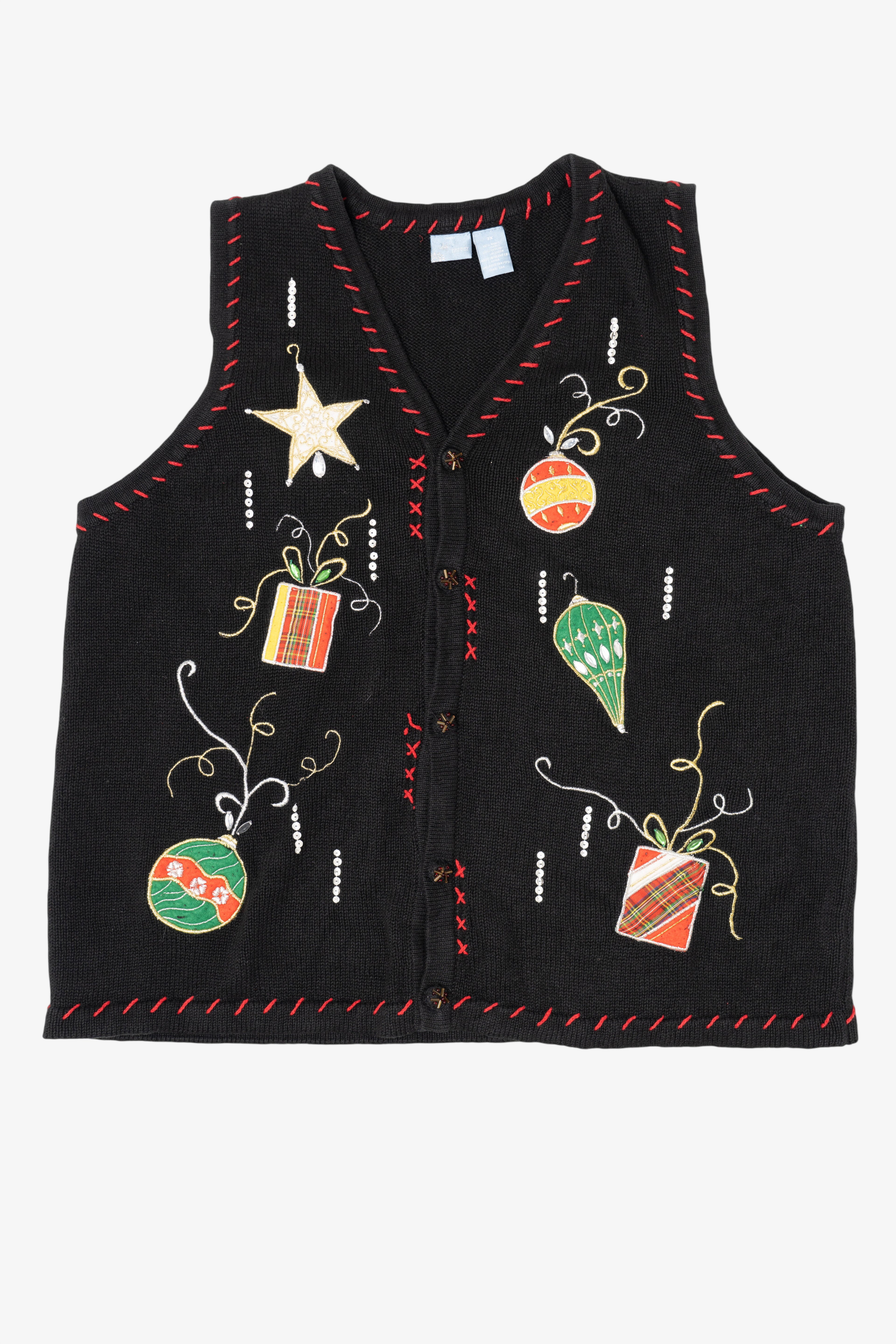 Vintage Black Holiday Editions Ornaments Ugly Christmas Vest (1990s)