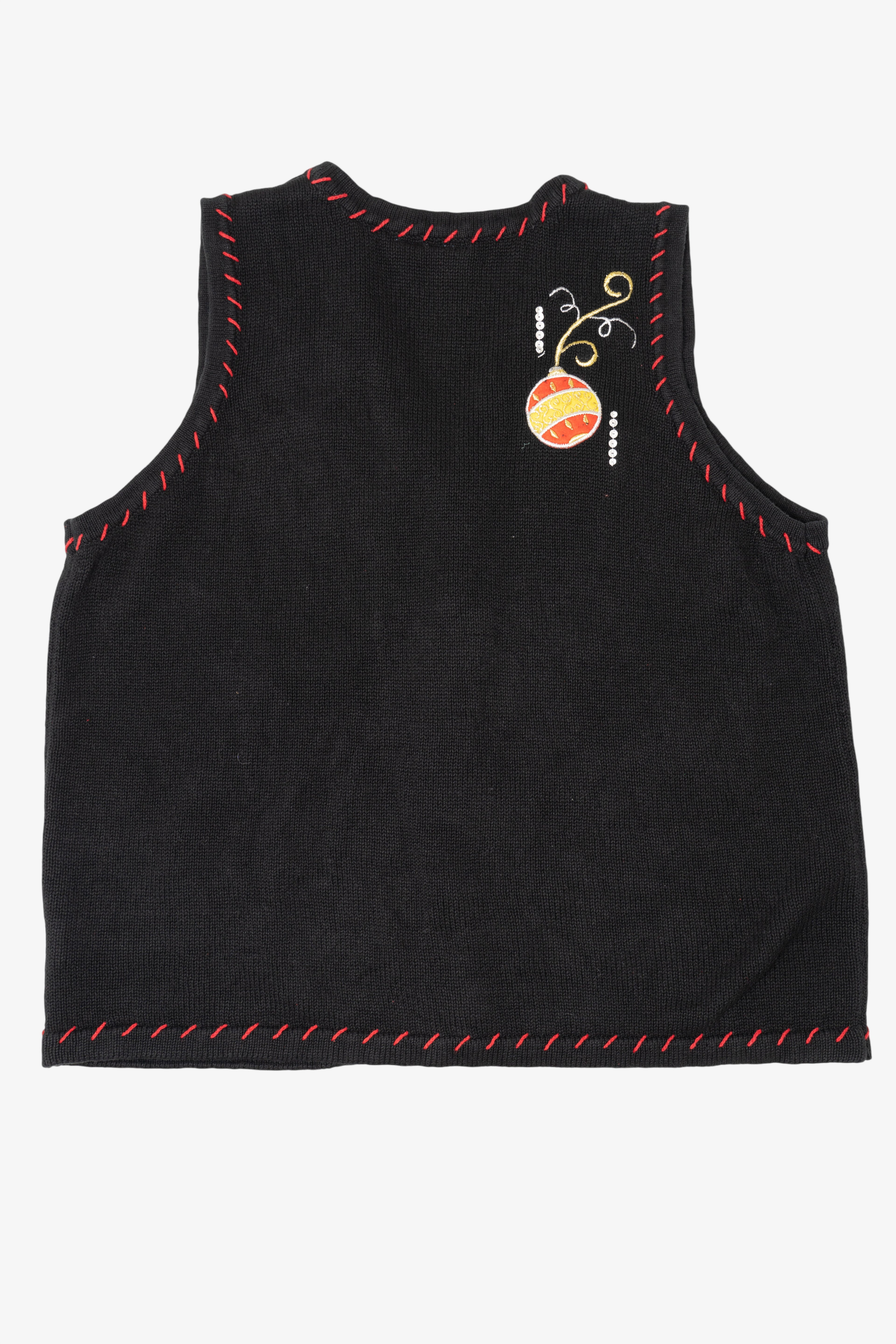 Vintage Black Holiday Editions Ornaments Ugly Christmas Vest (1990s)