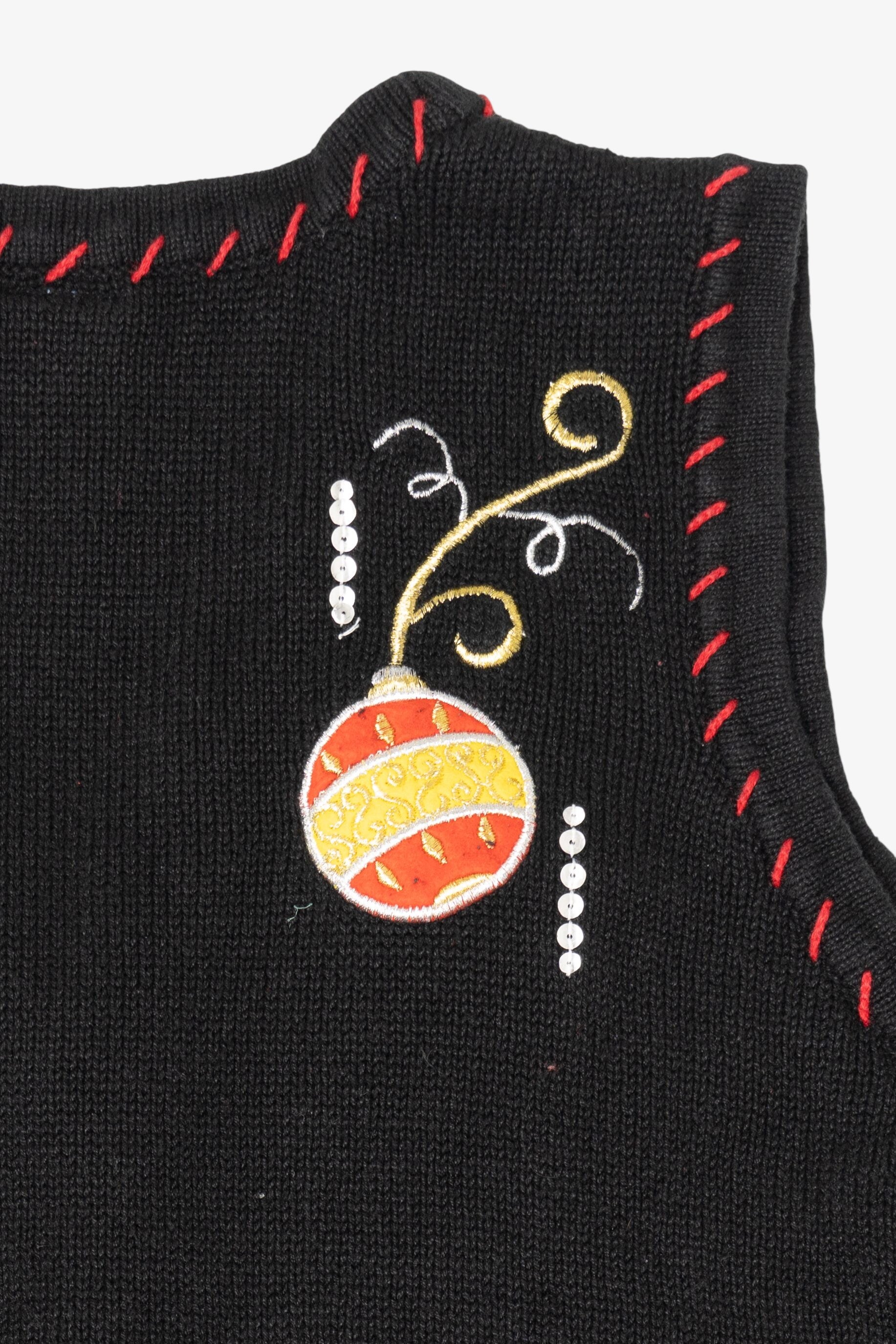 Vintage Black Holiday Editions Ornaments Ugly Christmas Vest (1990s)