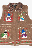 Vintage Beige Hampshire Studio Snowmen Ugly Christmas Vest (1990s)