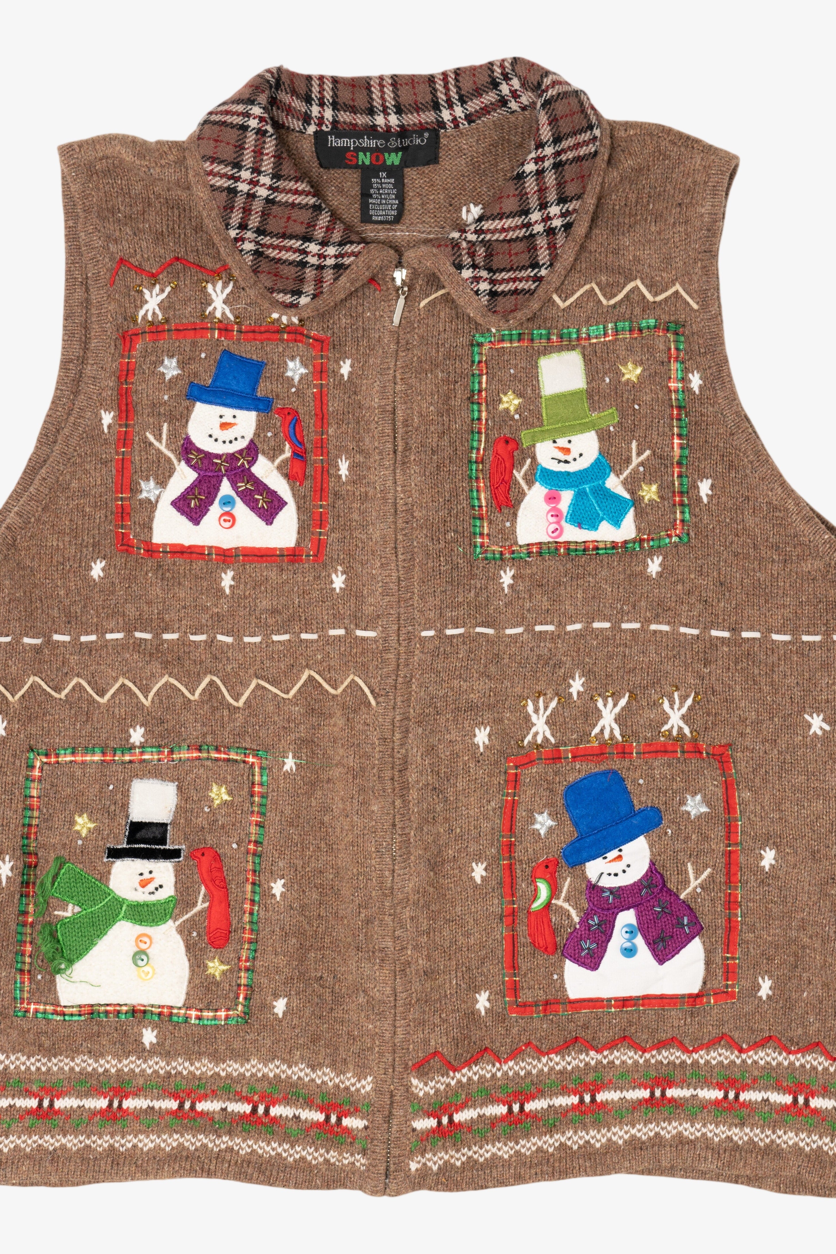 Vintage Beige Hampshire Studio Snowmen Ugly Christmas Vest (1990s)