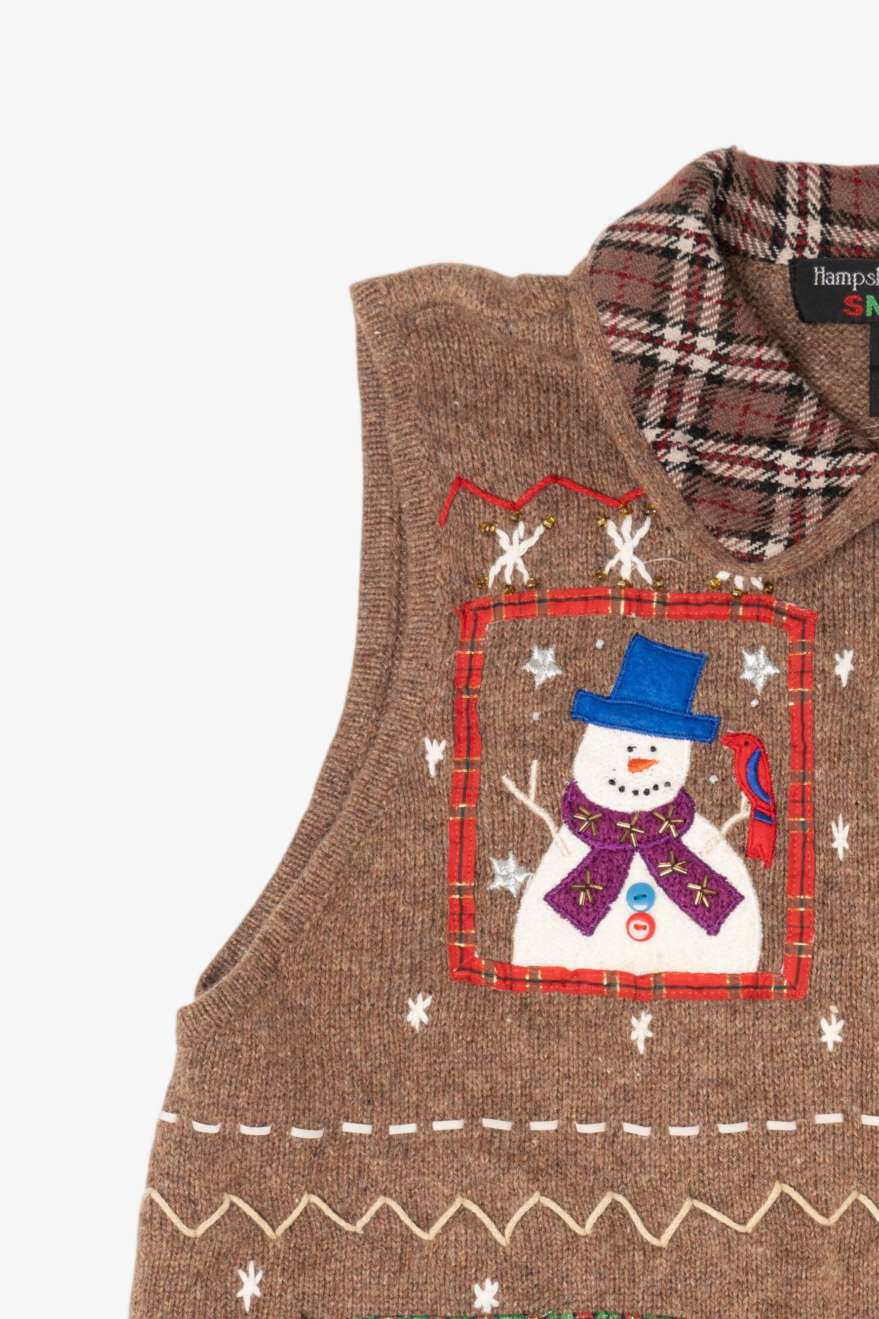 Vintage Beige Hampshire Studio Snowmen Ugly Christmas Vest (1990s)