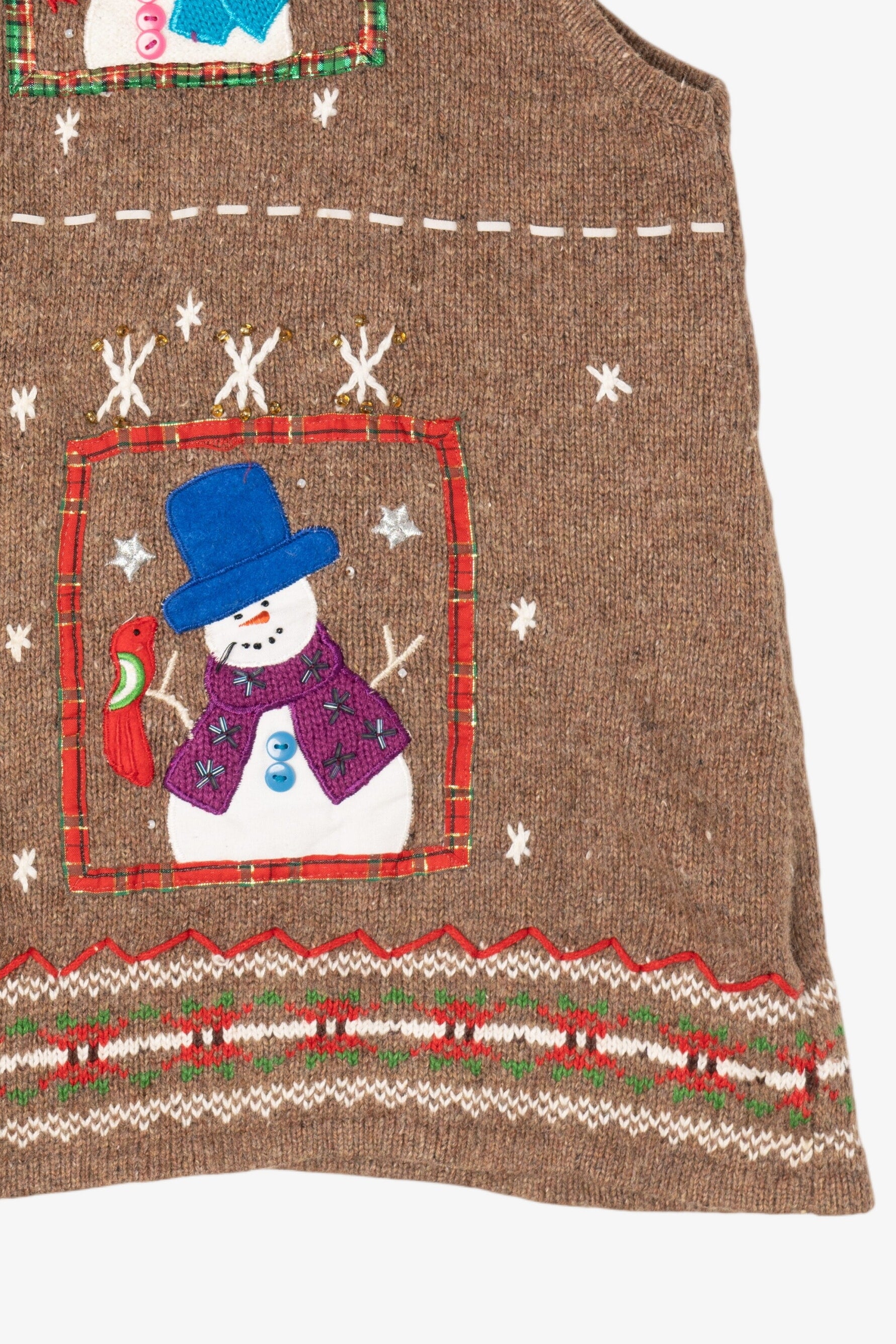 Vintage Beige Hampshire Studio Snowmen Ugly Christmas Vest (1990s)