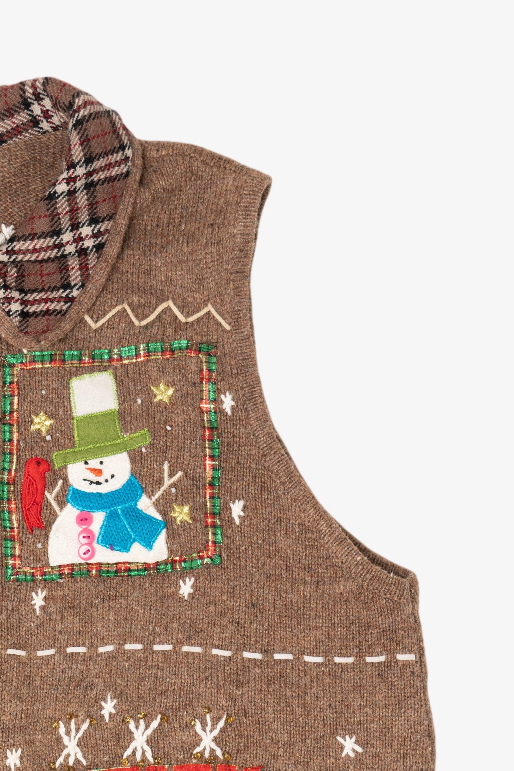 Vintage Beige Hampshire Studio Snowmen Ugly Christmas Vest (1990s)