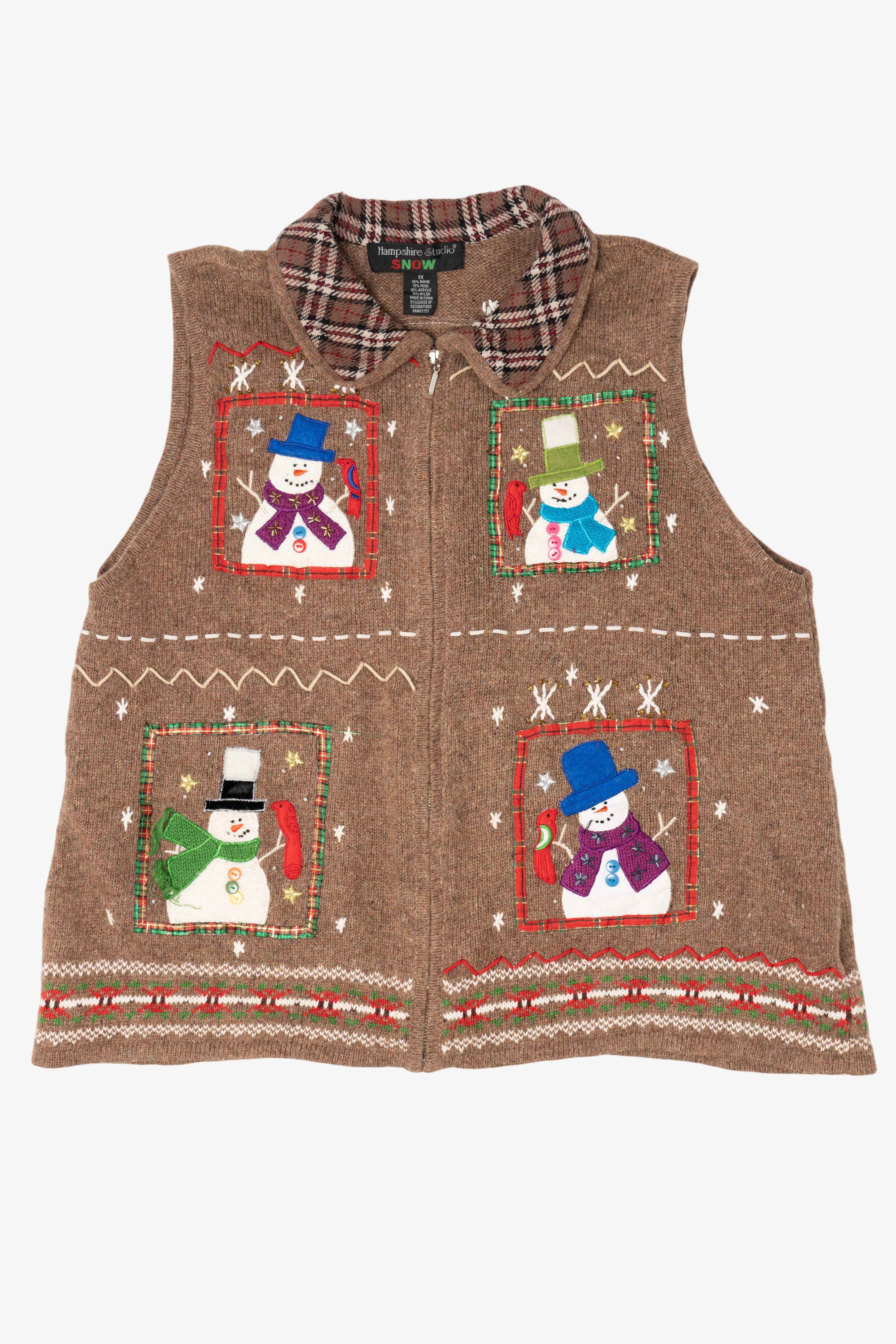 Vintage Beige Hampshire Studio Snowmen Ugly Christmas Vest (1990s)