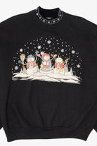 Vintage Black Morning Sun Snowmen Ugly Christmas Sweatshirt (1990s)