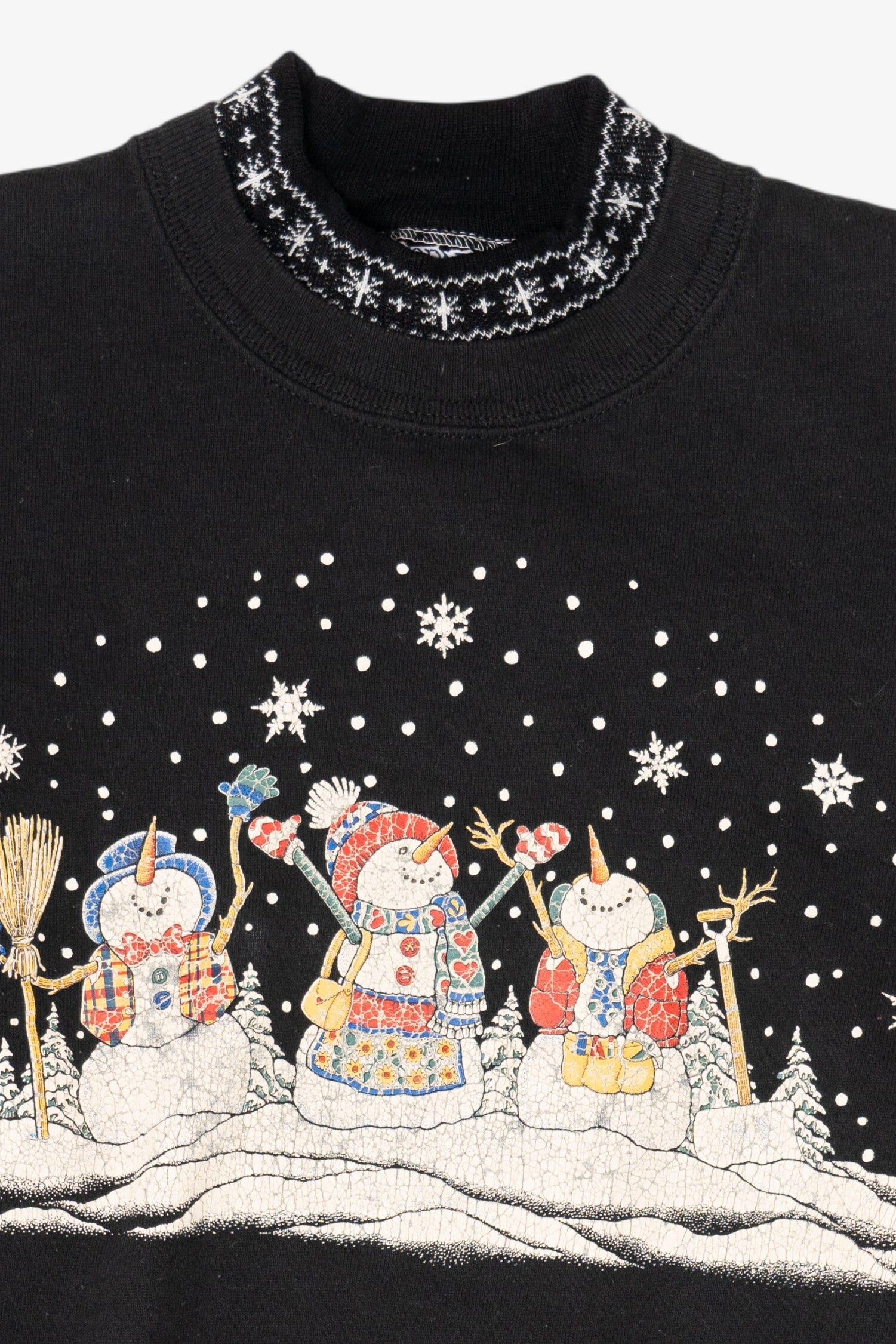 Vintage Black Morning Sun Snowmen Ugly Christmas Sweatshirt (1990s)