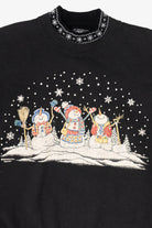 Vintage Black Morning Sun Snowmen Ugly Christmas Sweatshirt (1990s)