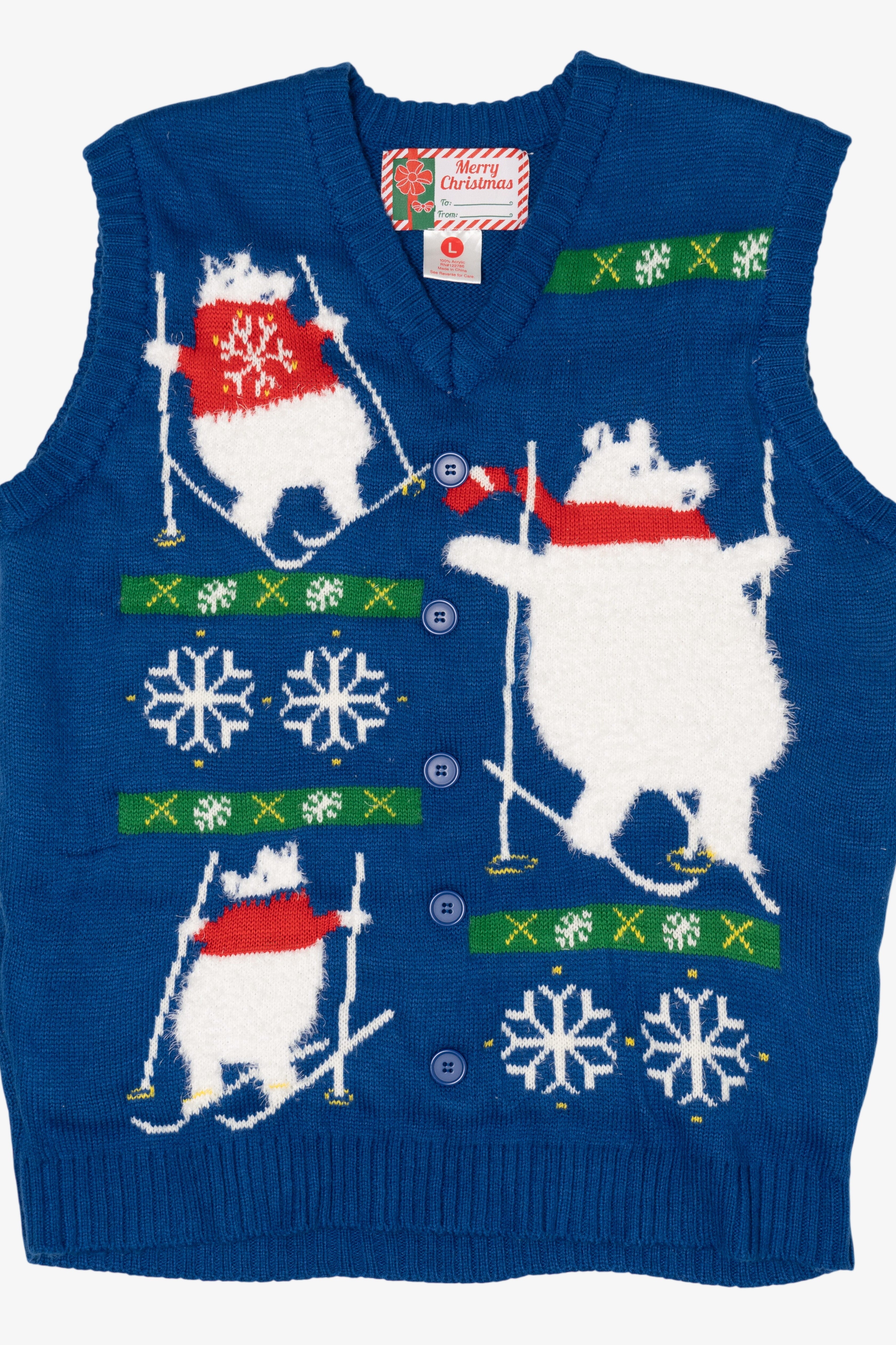 Blue Polar Bears Skiing Ugly Christmas Vest (2010s)
